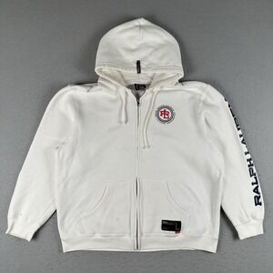 Vintage Polo Jeans Company Hoodie Large White Double Sided Full Zip Spellout